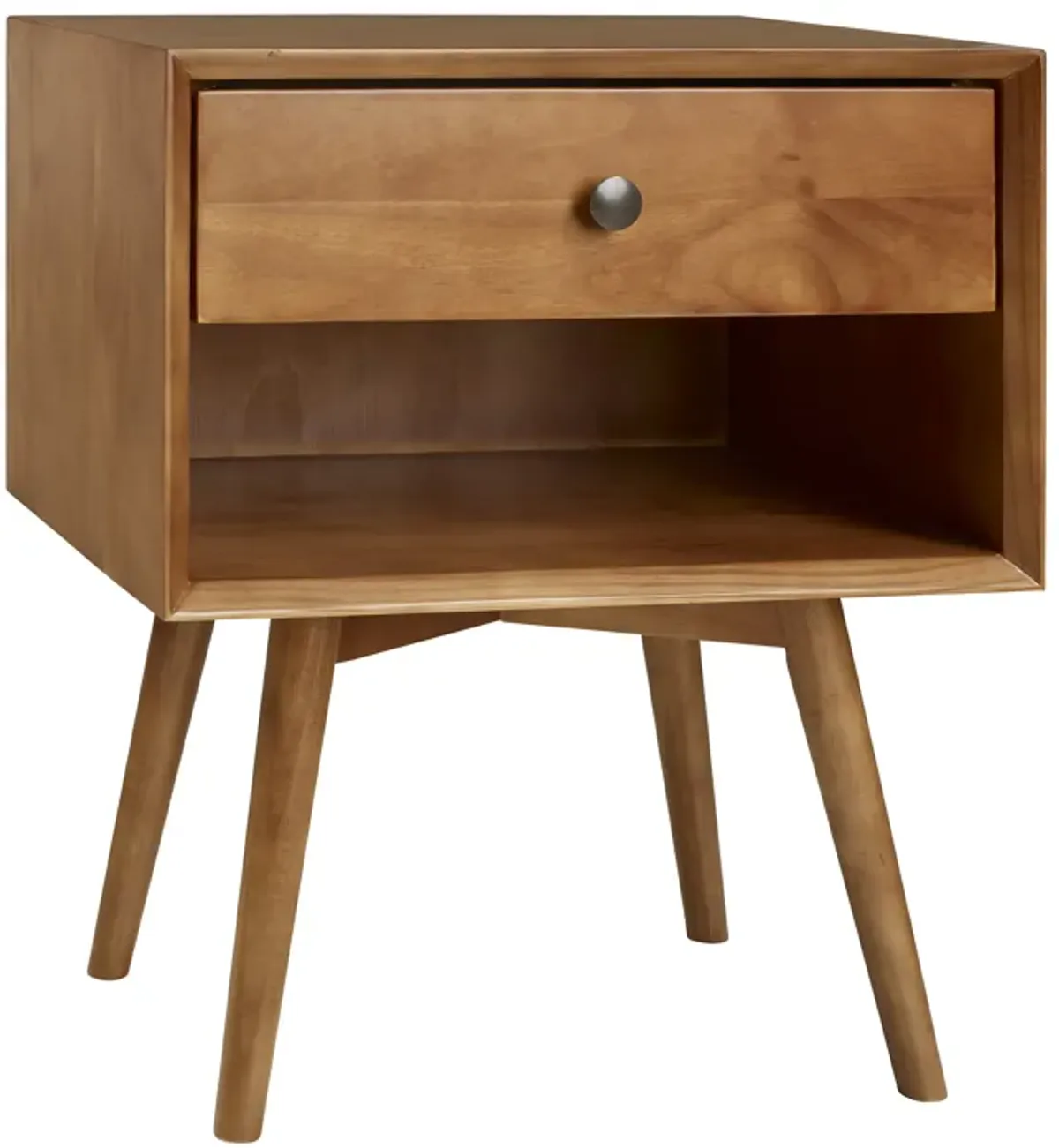 Mid-Century Modern Single-Drawer Solid Wood Nightstand - Caramel