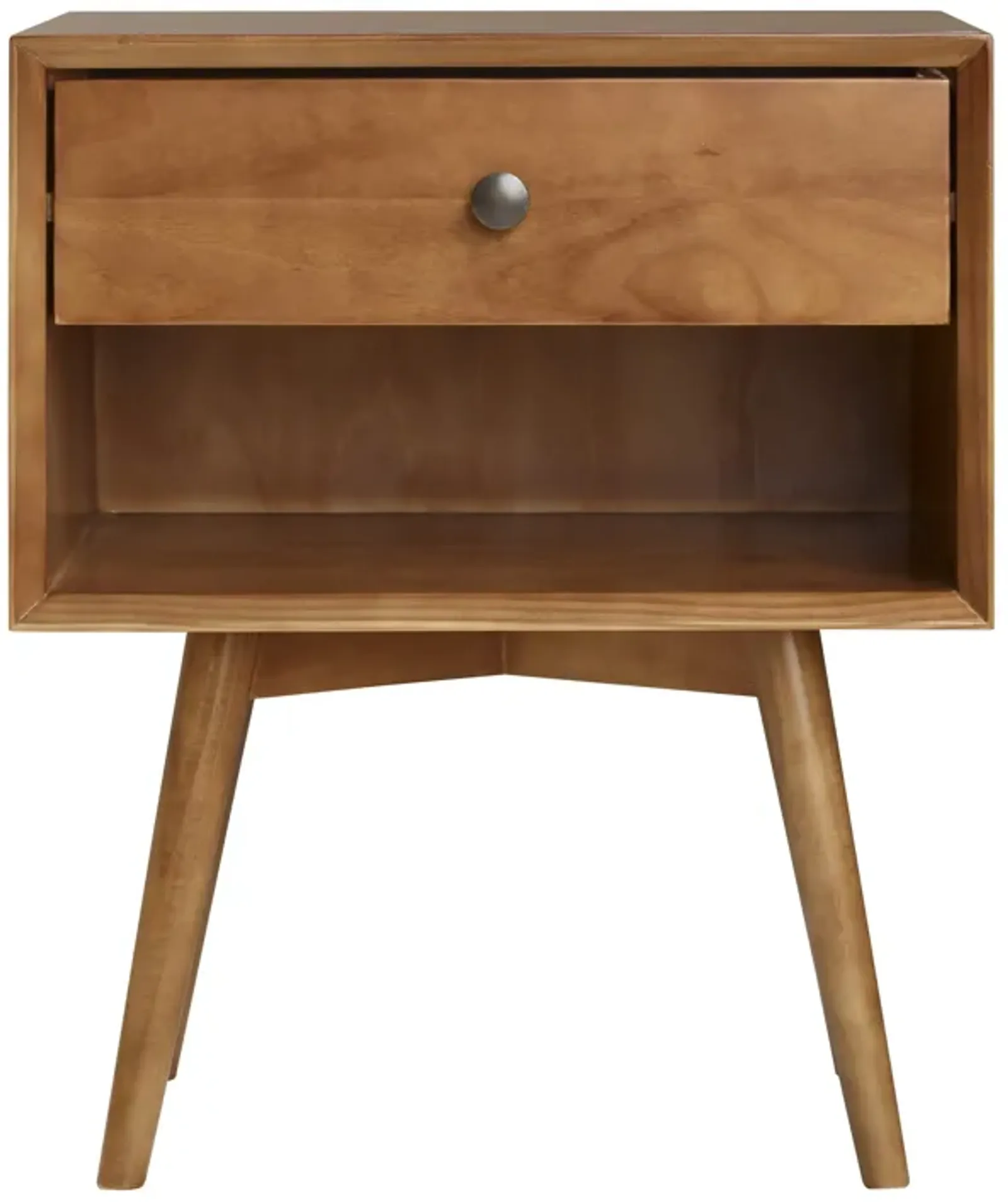 Mid-Century Modern Single-Drawer Solid Wood Nightstand - Caramel