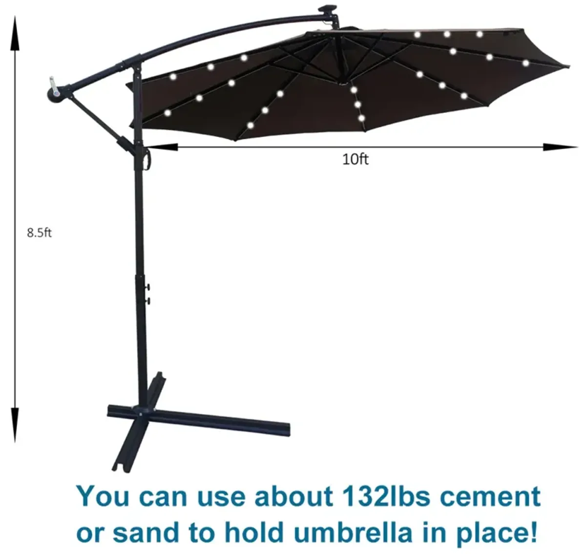 10 FT Outdoor Patio Umbrella Solar Powered LED Lighted Sun Shade Market Waterproof 8 Ribs