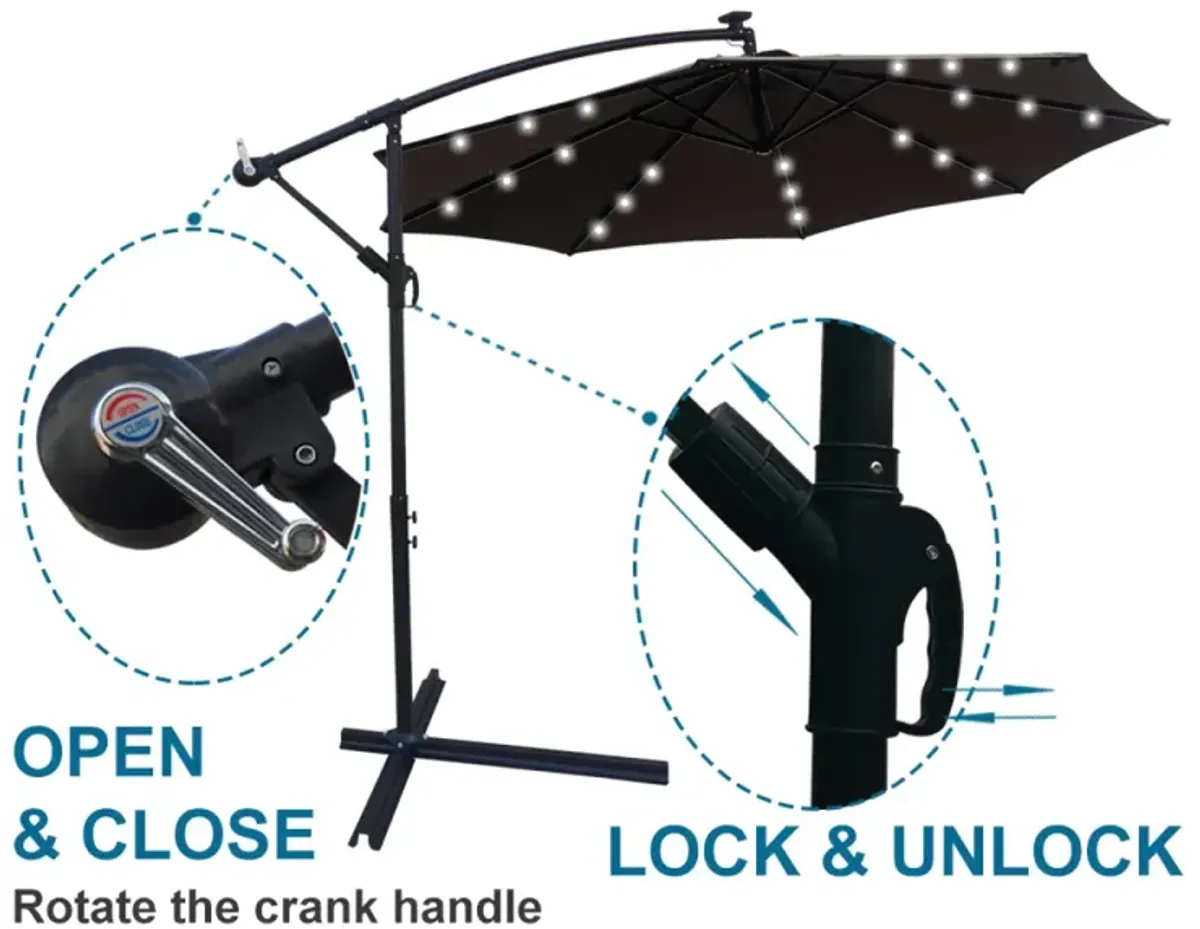 10 FT Outdoor Patio Umbrella Solar Powered LED Lighted Sun Shade Market Waterproof 8 Ribs