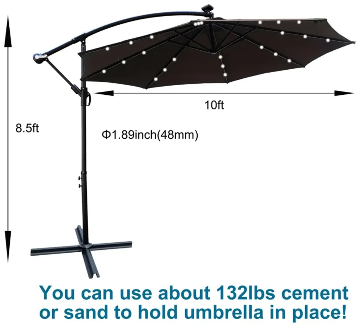 10 FT Outdoor Patio Umbrella Solar Powered LED Lighted Sun Shade Market Waterproof 8 Ribs