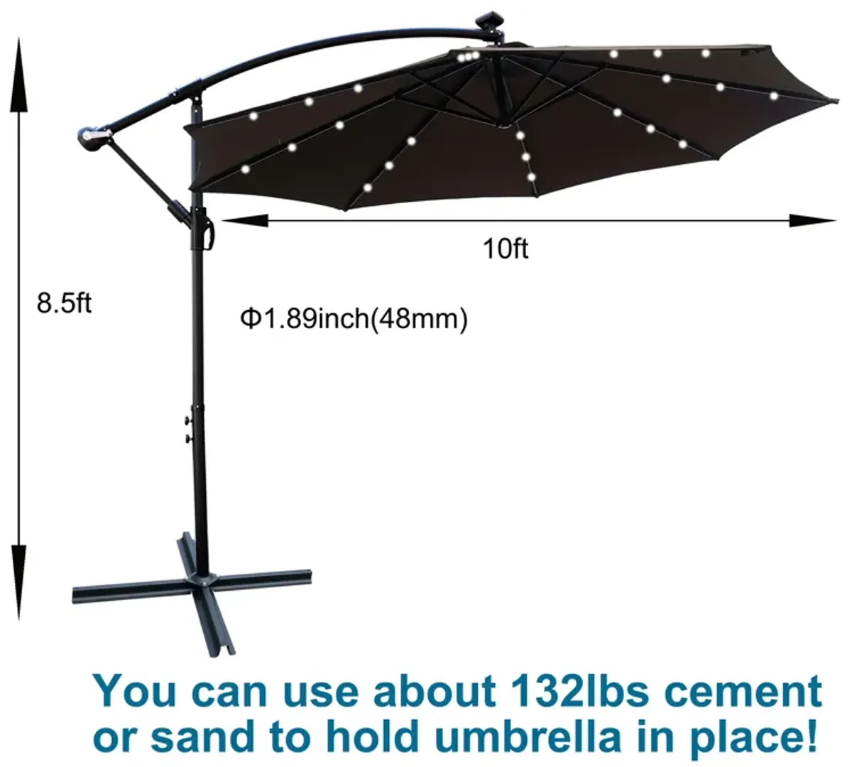 Streamdale 10ft Solar LED Patio Umbrella, Sun Shade, Waterproof