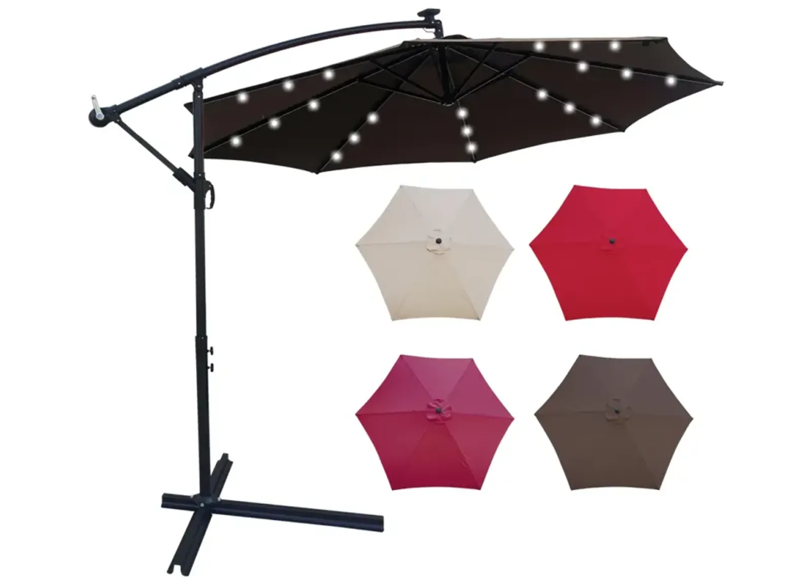 10 FT Outdoor Patio Umbrella Solar Powered LED Lighted Sun Shade Market Waterproof 8 Ribs