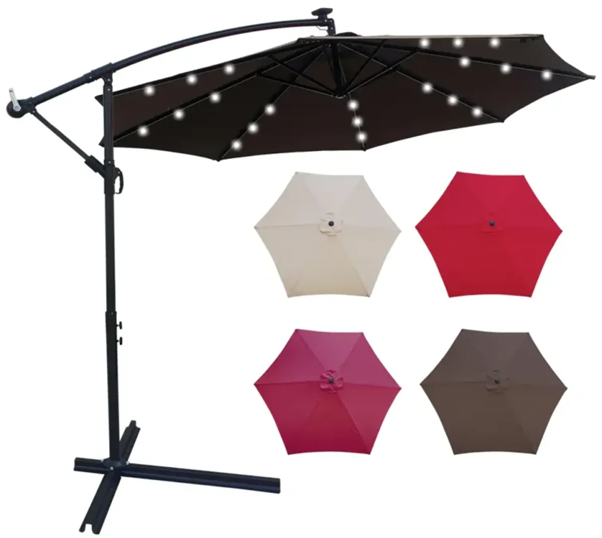 10 FT Outdoor Patio Umbrella Solar Powered LED Lighted Sun Shade Market Waterproof 8 Ribs