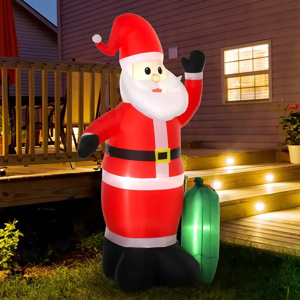 8' Christmas Inflatable Santa Claus w/Gift Bag, Yard Outdoor Holiday Decoration