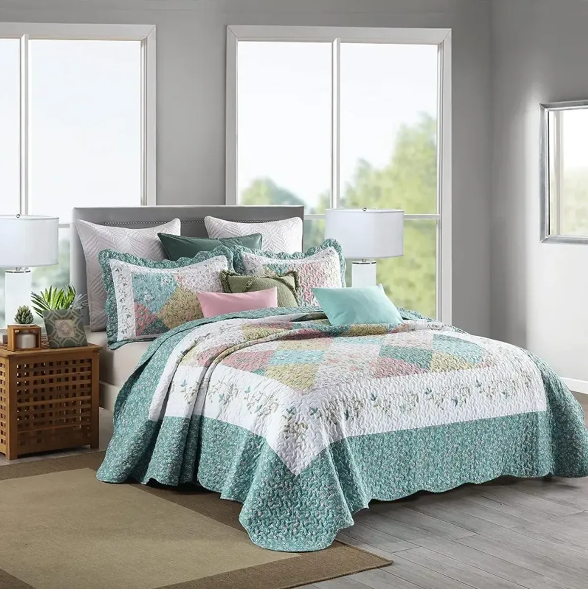 MarCielo 3 Piece Printed Quilt Bedspread Set