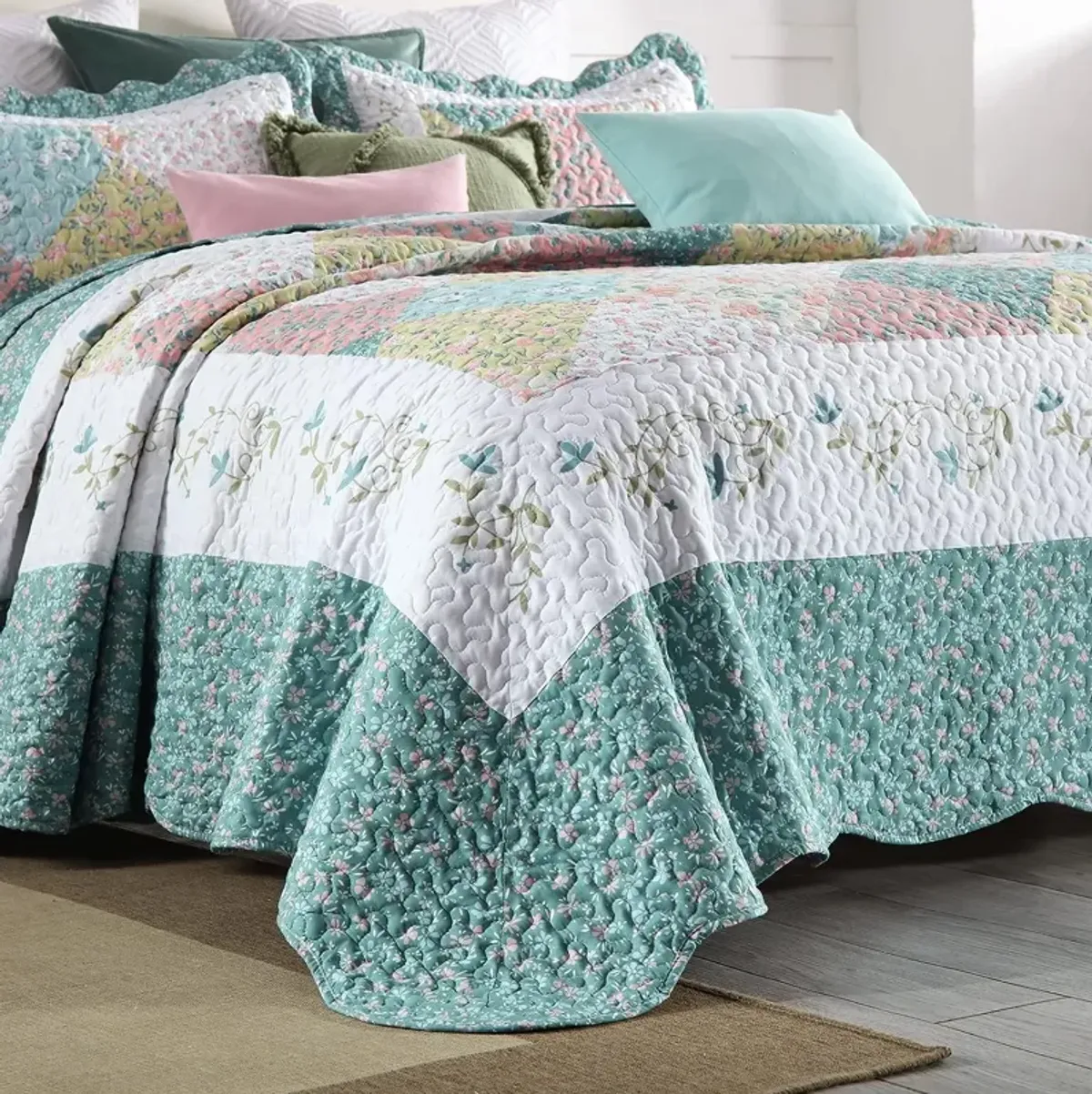 MarCielo 3 Piece Printed Quilt Bedspread Set