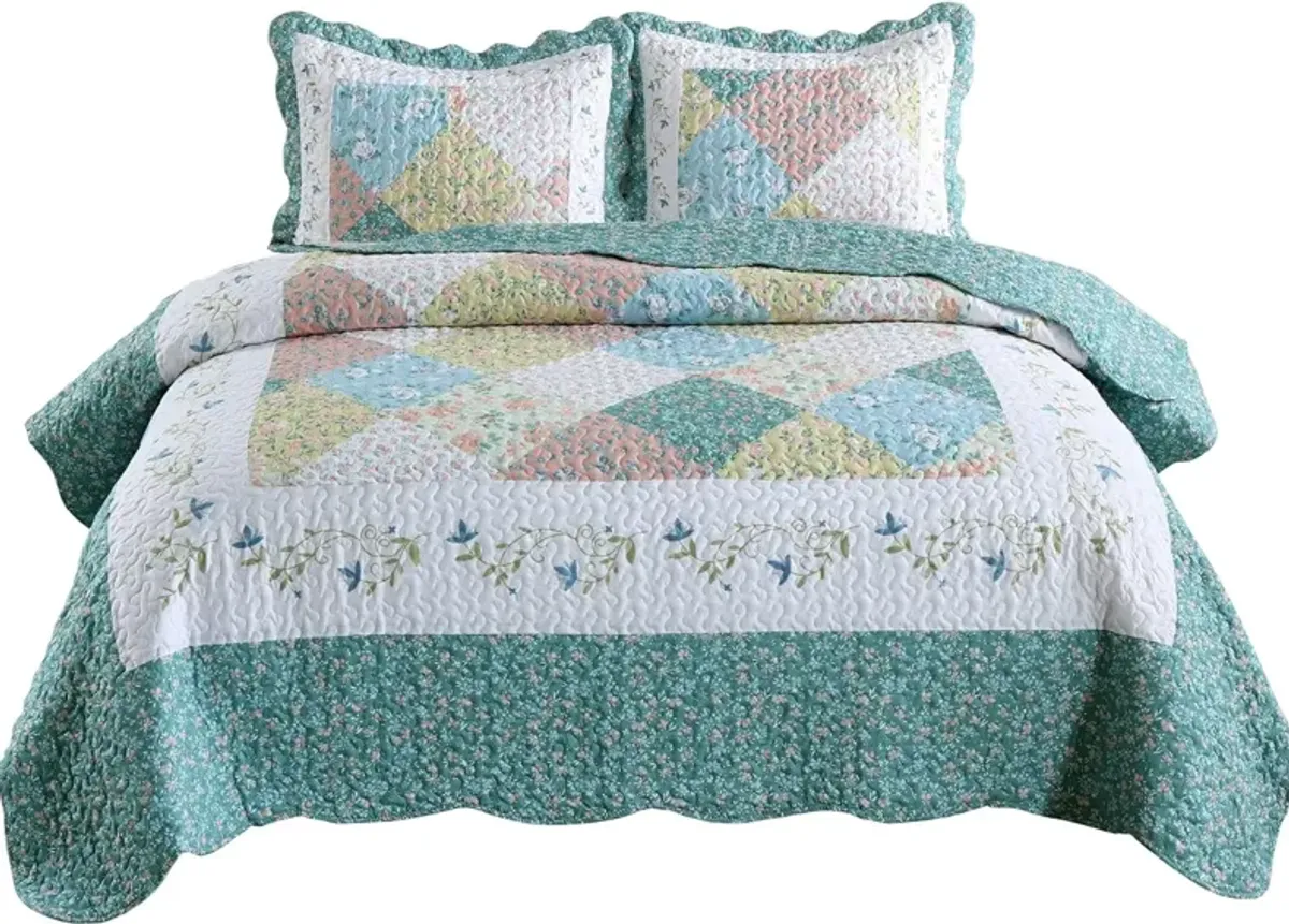 MarCielo 3 Piece Printed Quilt Bedspread Set