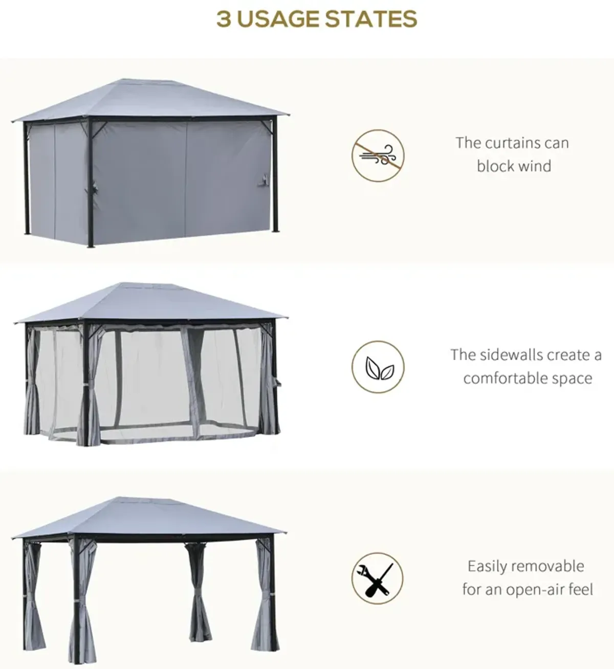 Light Grey Event Shelter: 13'x10' Gazebo with Steel Frame and Curtains