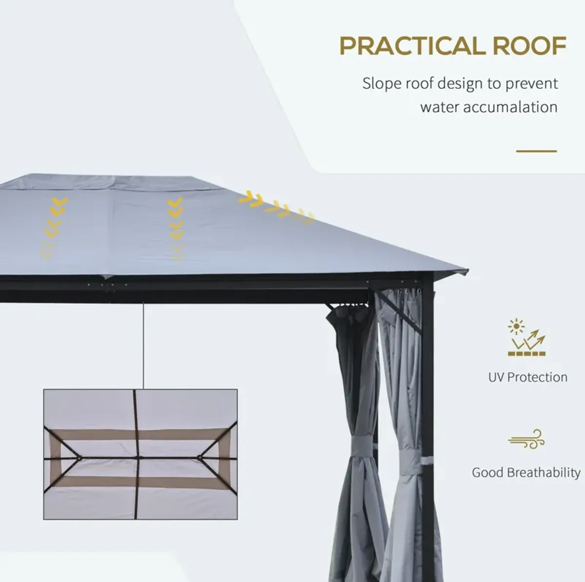 Light Grey Event Shelter: 13'x10' Gazebo with Steel Frame and Curtains