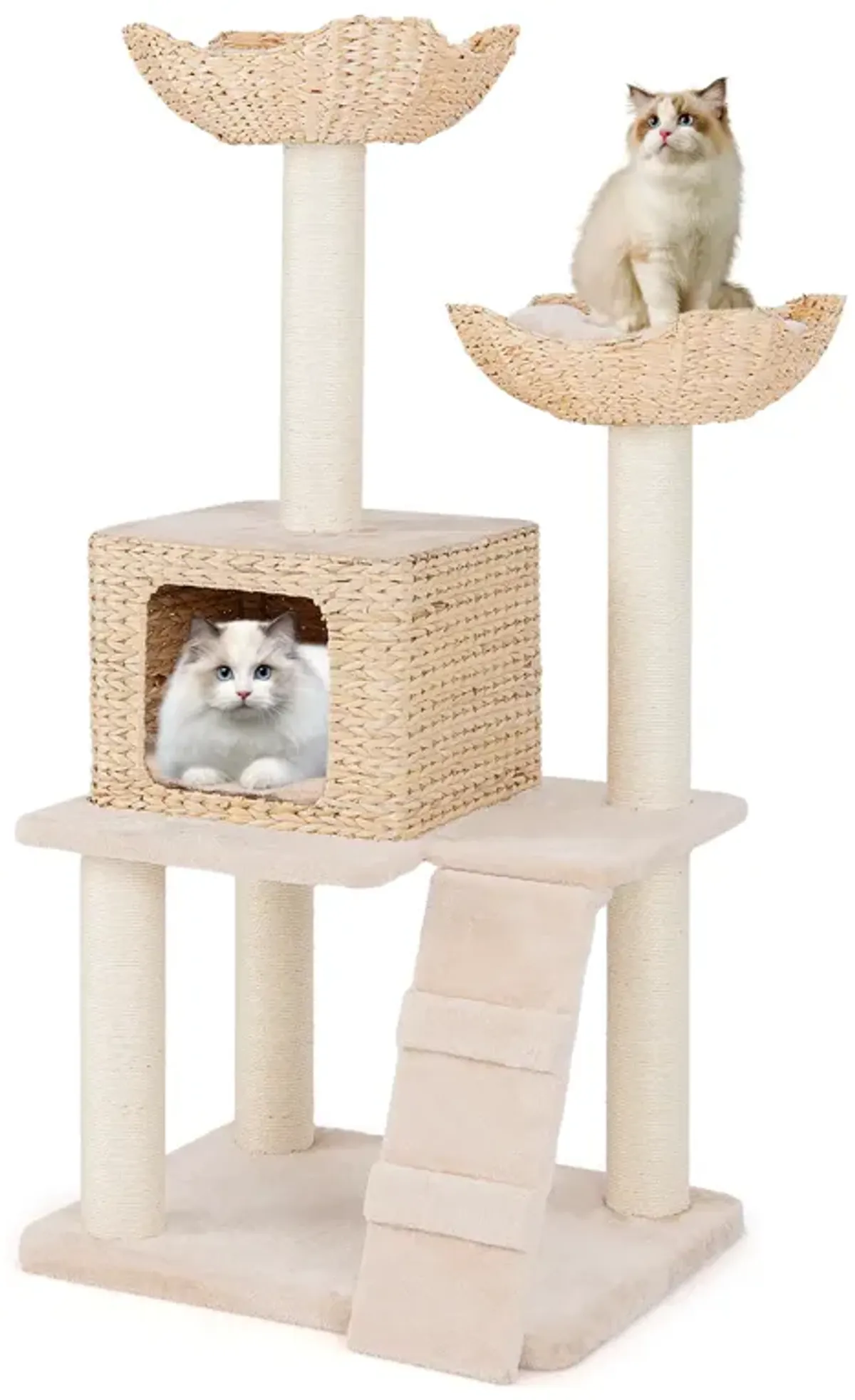 48" Cattail Cat Tower with Sisal Scratching Posts, Cozy Perch & Condo for Indoor Cats