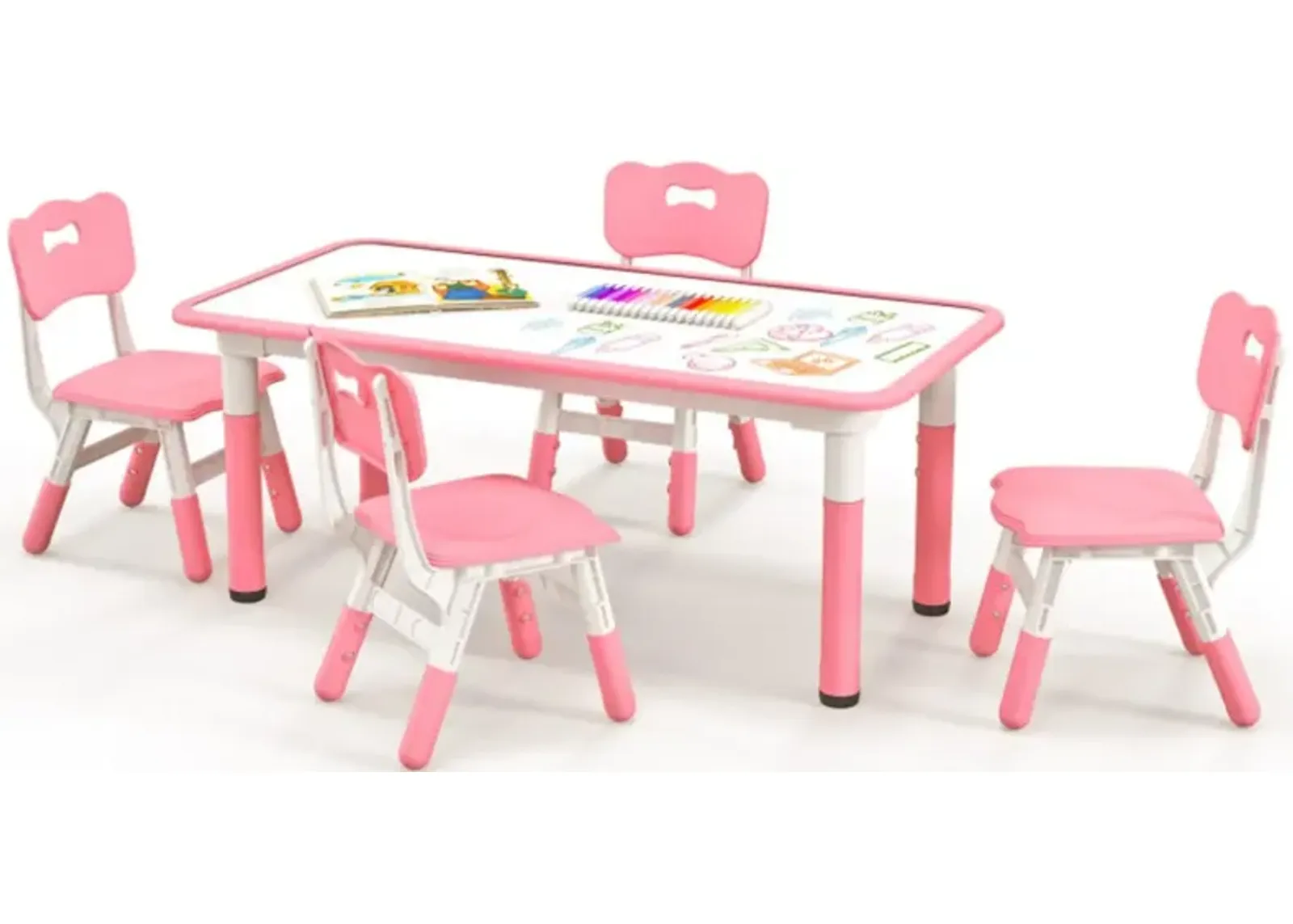 Hivvago Kids Table and Chairs Set for 4 with Graffiti Desktop