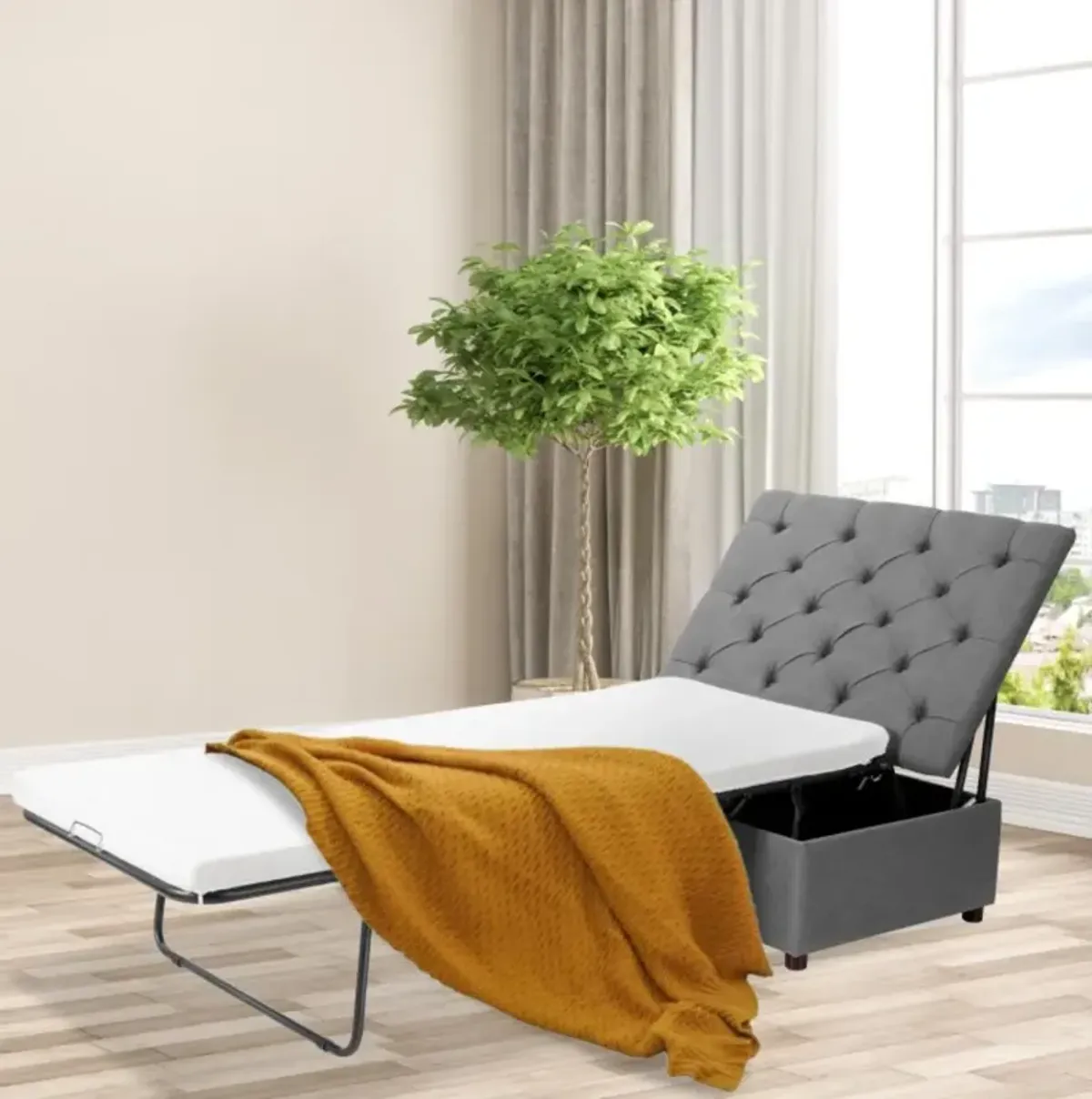 Hivvago Folding Ottoman Sleeper Bed with Mattress for Guest Bed and Office Nap