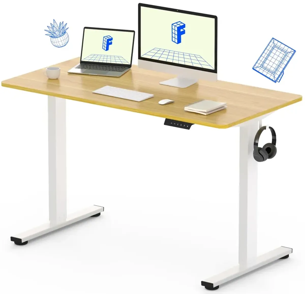 FLEXISPOT EN1 Whole Piece Standing Desk 48 x 30 Inch Electric Height Adjustable Desk Home Office Computer Workstation Sit Stand