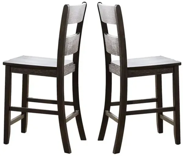 Wooden Counter Height Side Chair with Ladder Backrest, Set of 2, Dark Brown - Benzara
