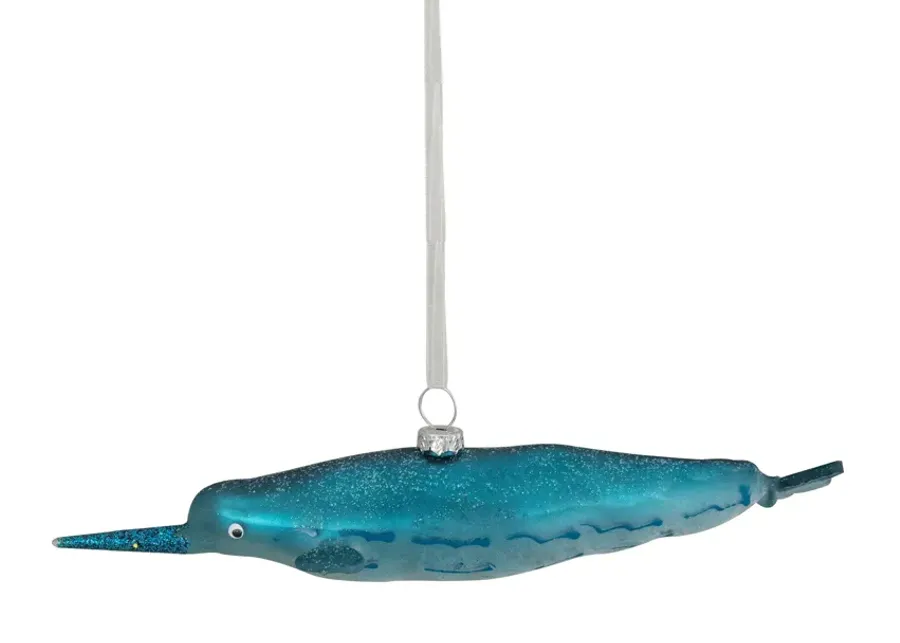 7.5" Blue Glass Pipefish Christmas Ornament