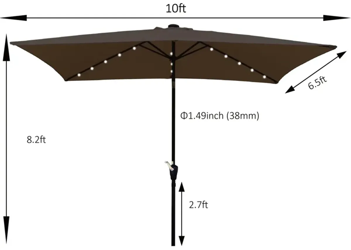 10 X 6.5FT Rectangular Patio Solar LED Lighted Outdoor Umbrellas With Crank And Push Button