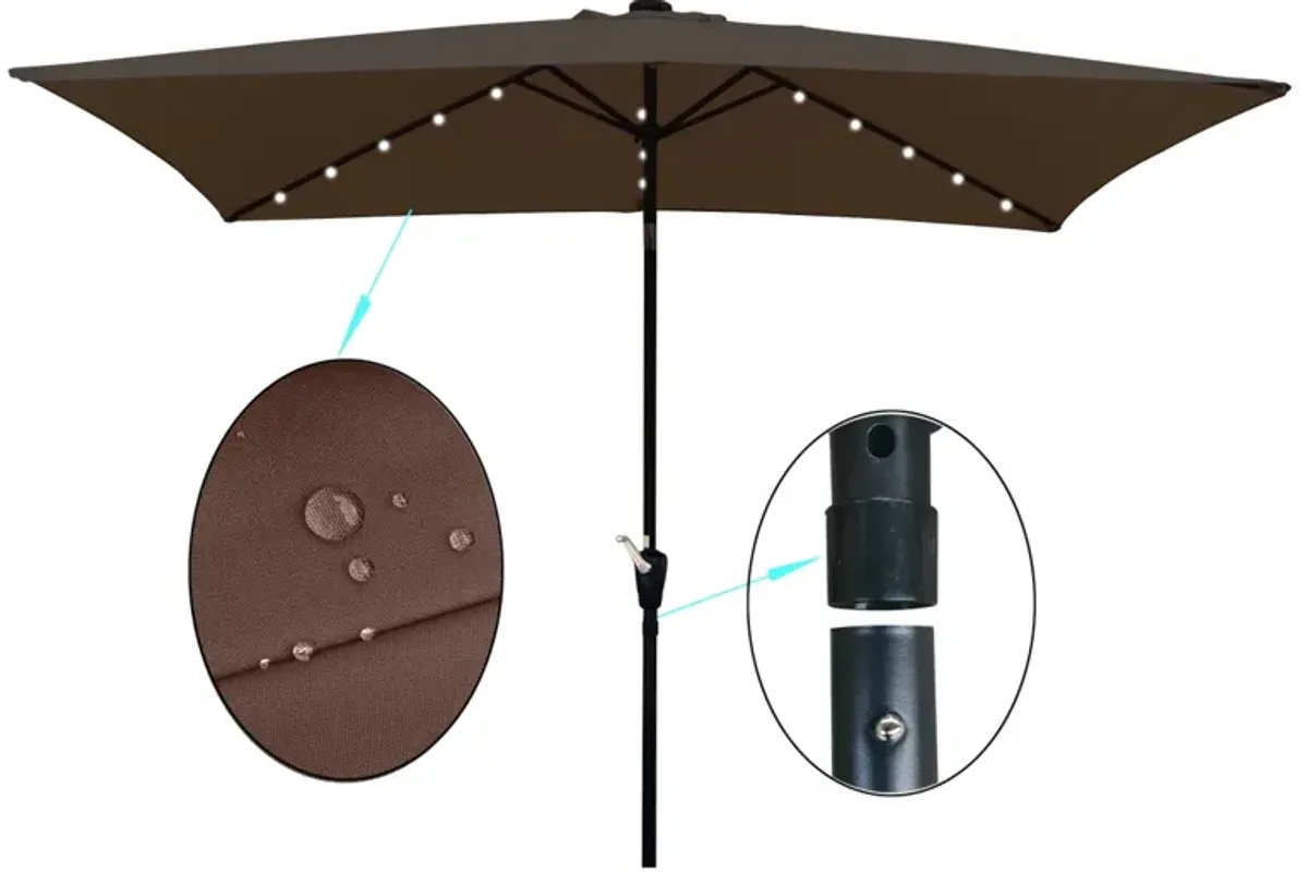 10 X 6.5FT Rectangular Patio Solar LED Lighted Outdoor Umbrellas With Crank And Push Button