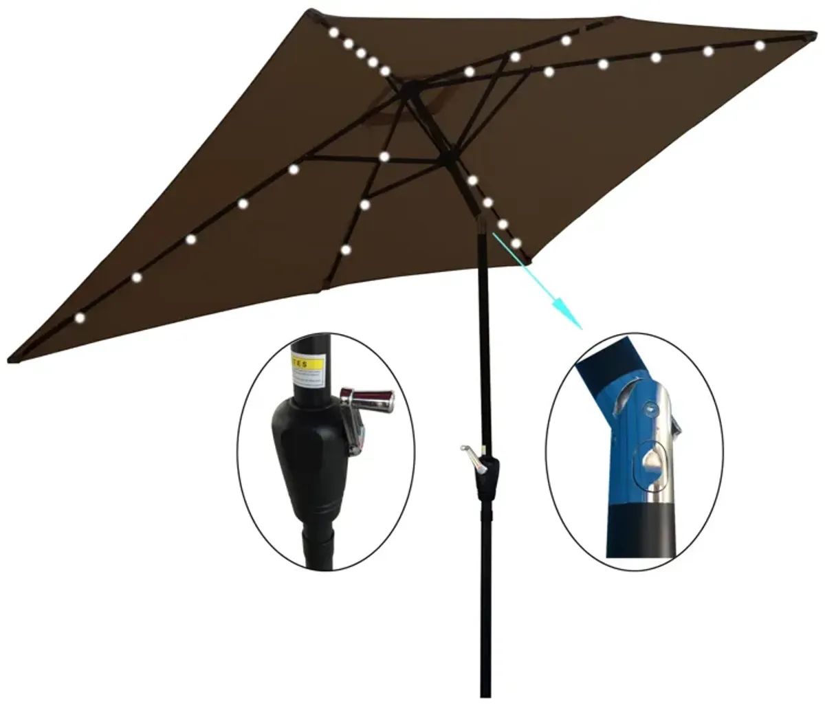 10 X 6.5FT Rectangular Patio Solar LED Lighted Outdoor Umbrellas With Crank And Push Button