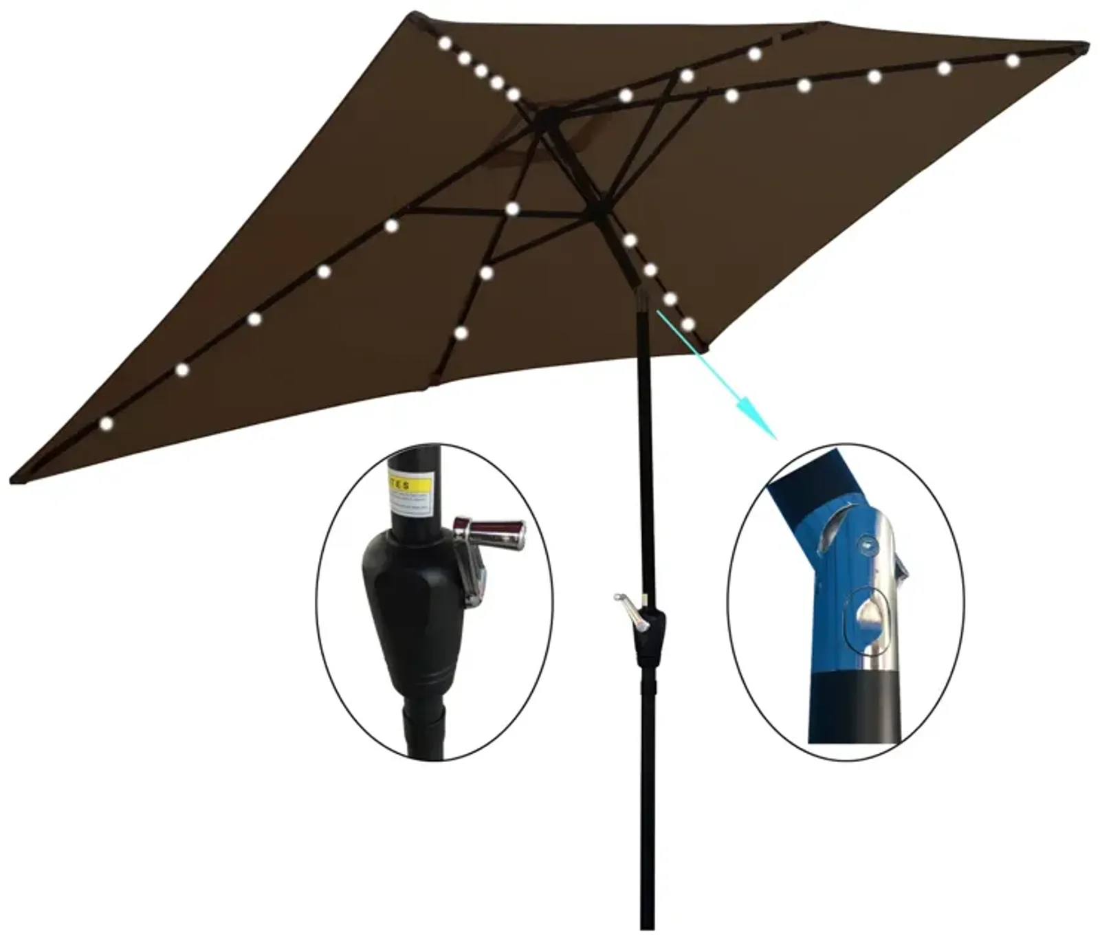 10 X 6.5FT Rectangular Patio Solar LED Lighted Outdoor Umbrellas With Crank And Push Button