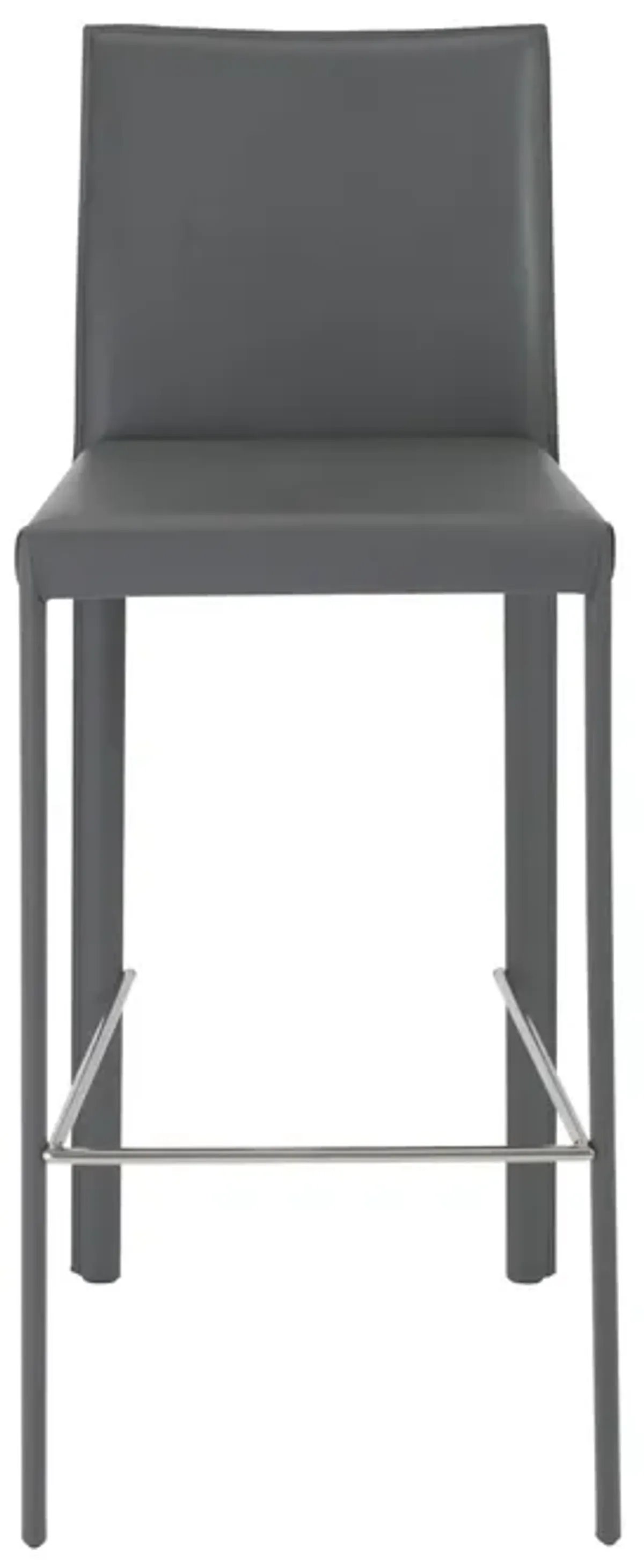 Set of Two Full Gray Faux Leather Bar Stools