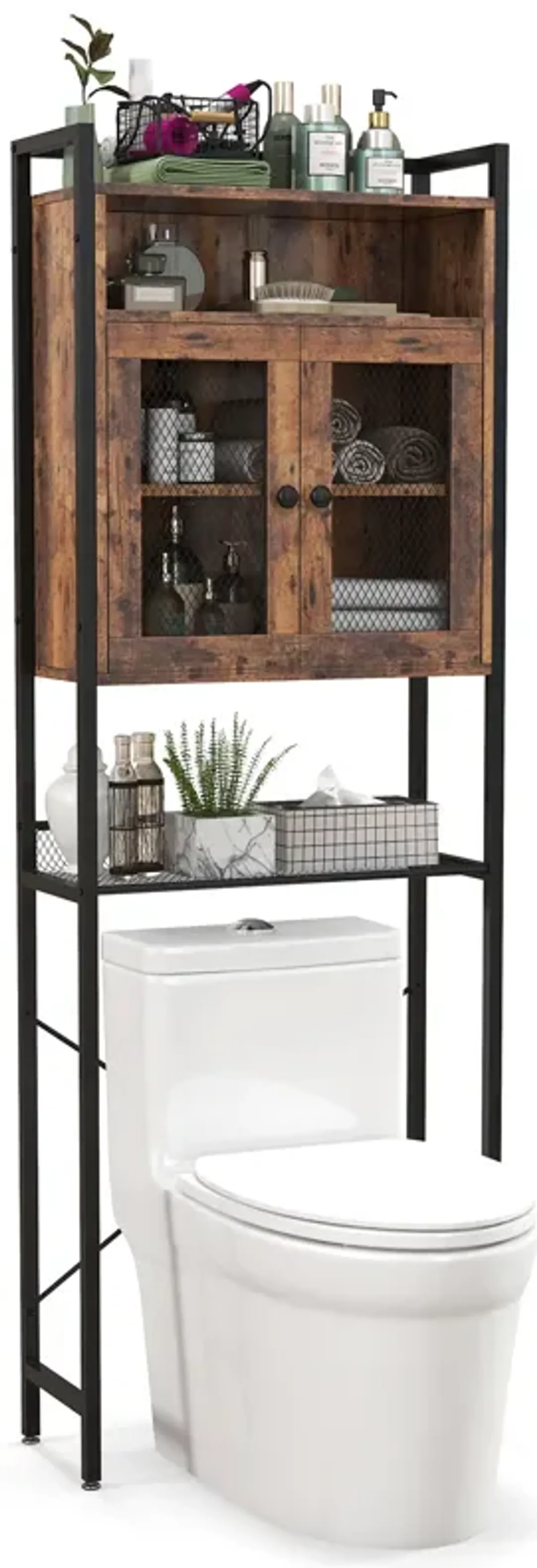 Over-The-Toilet Storage Cabinet with Heavy-Duty Metal Frame 2-door Freestanding