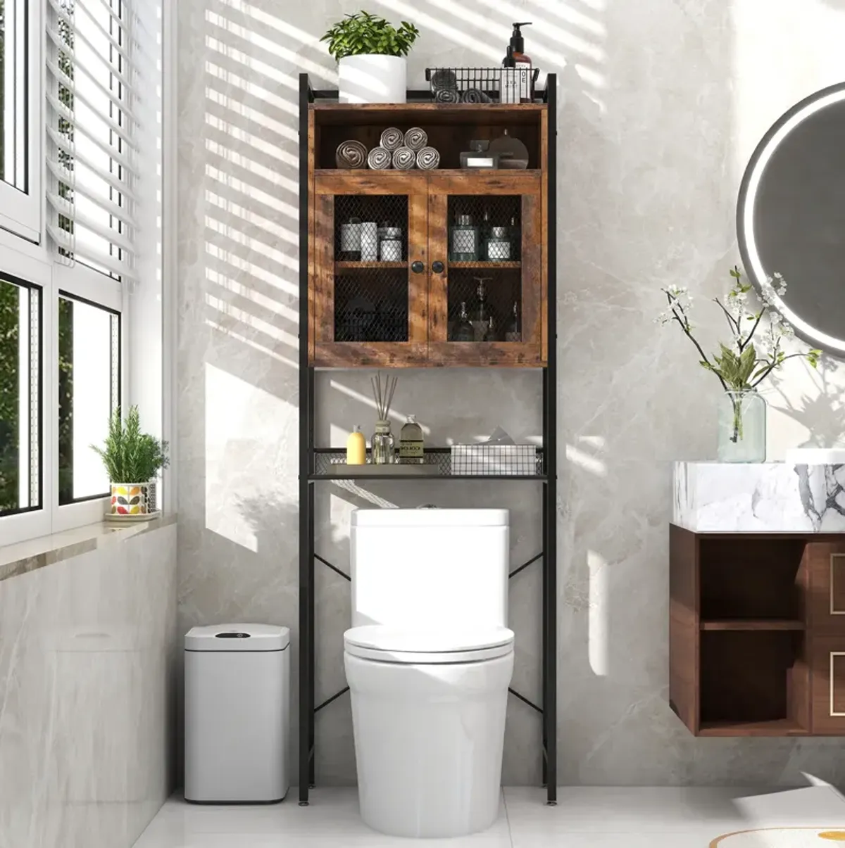 Over-The-Toilet Storage Cabinet with Heavy-Duty Metal Frame 2-door Freestanding