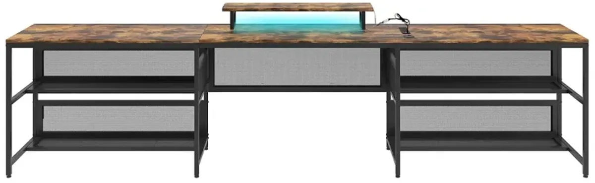 U-Shaped Desk With Shelve And LED Lights