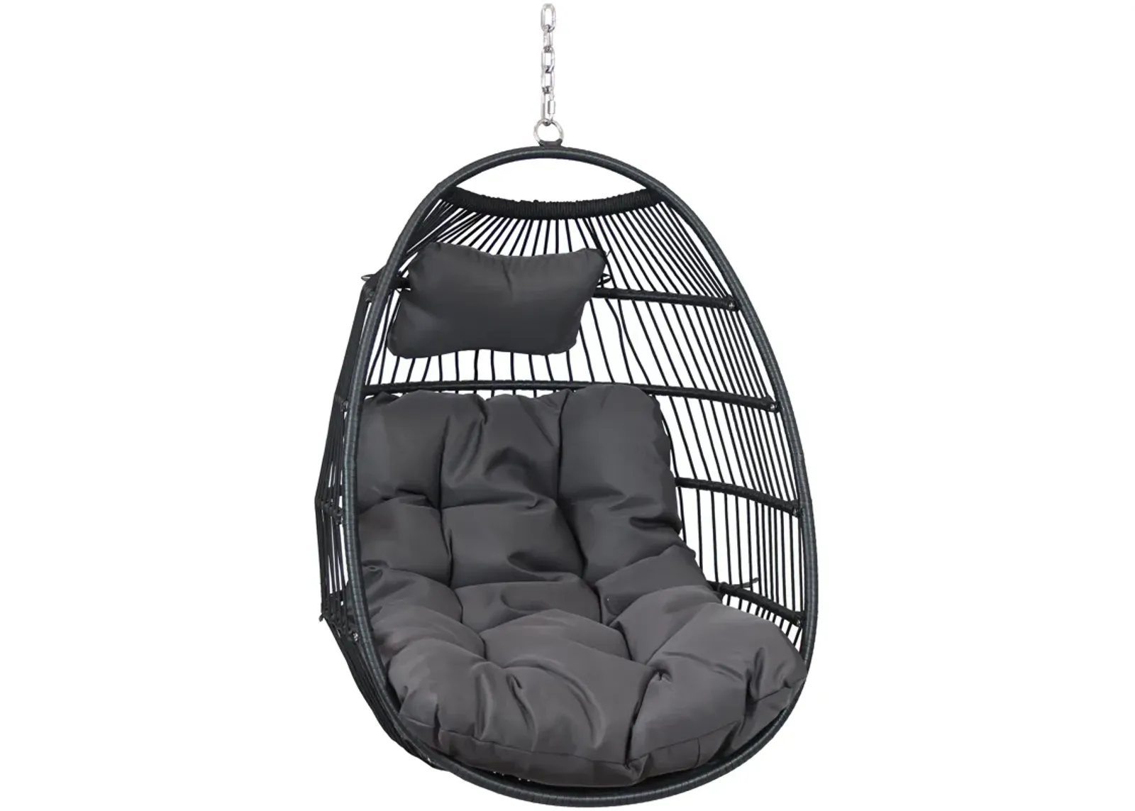 Sunnydaze Black Polyethylene Wicker Hanging Egg Chair with Cushions