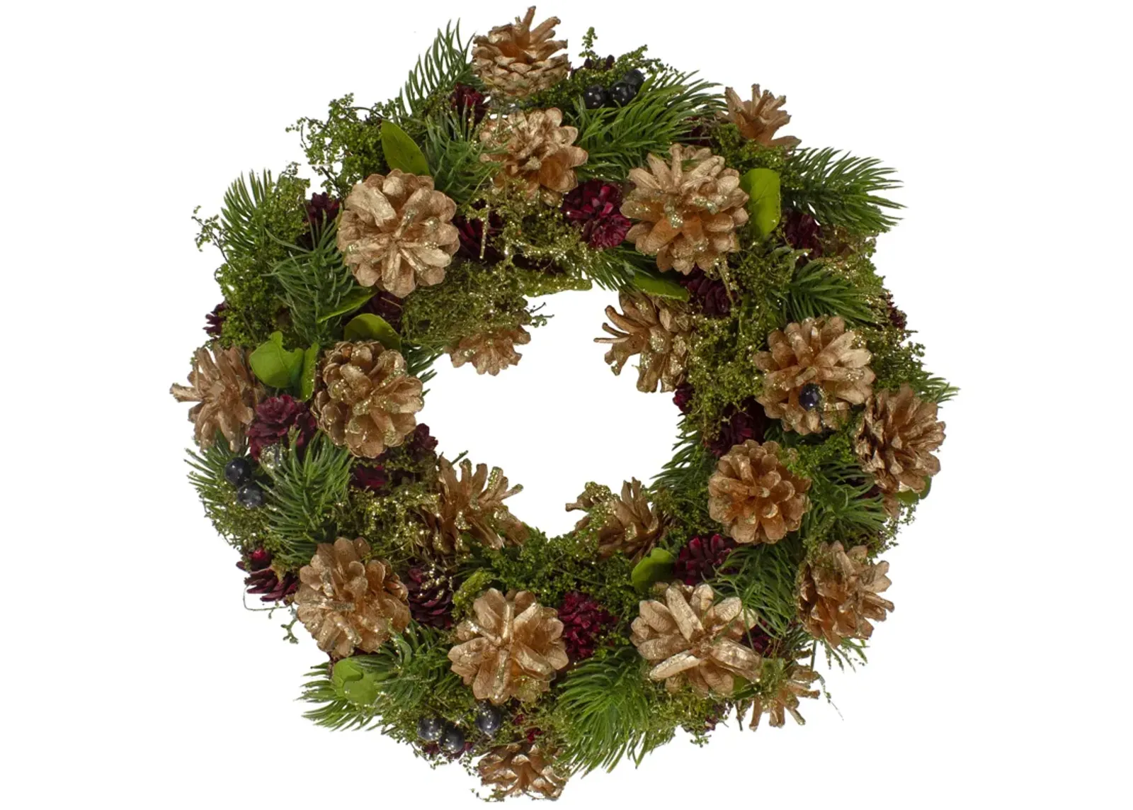 12" Green  Gold  and Red Glitter Pinecones Christmas Wreath