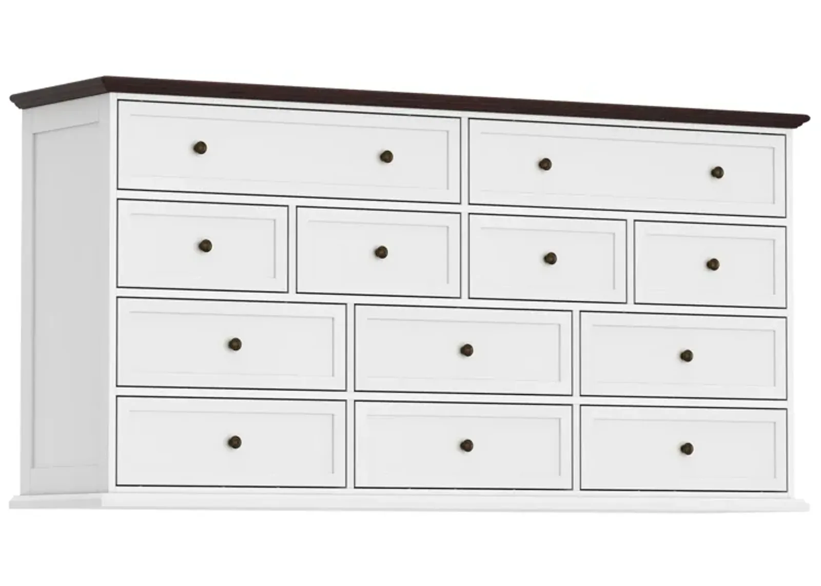 12-Drawer White Wood Dresser Storage Cabinet Vintage Style 31.5 in. H x 61 in. W x 15.7 in. D