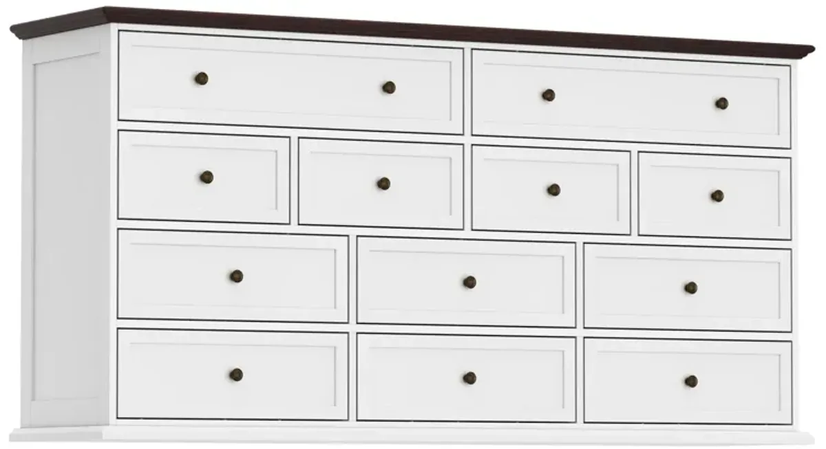 12-Drawer White Wood Dresser Storage Cabinet Vintage Style 31.5 in. H x 61 in. W x 15.7 in. D