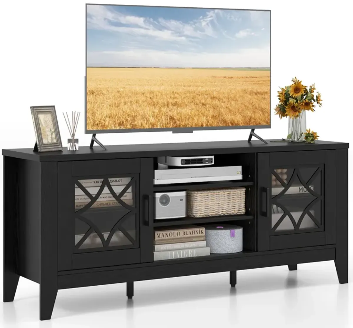 Farmhouse TV Stand for TVs Up to 65 Inches 4 Adjustable Shelves