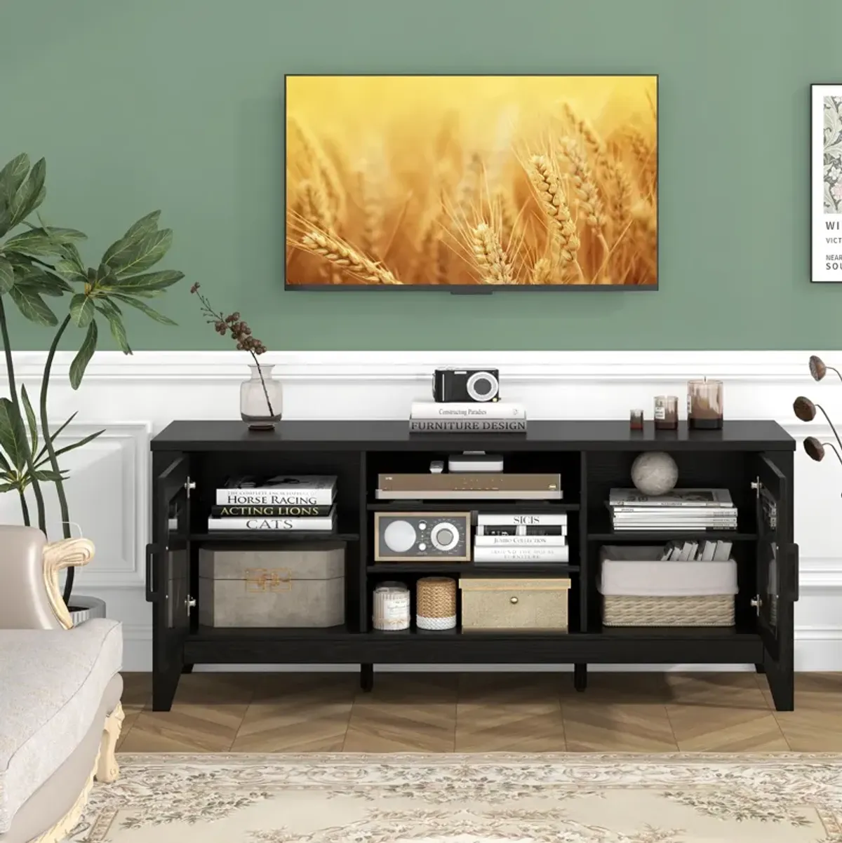 Farmhouse TV Stand for TVs Up to 65 Inches 4 Adjustable Shelves