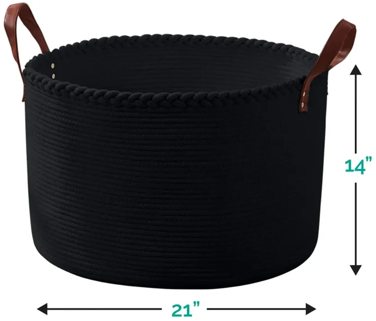 Extra Large Round Cotton Rope Storage Basket Laundry Hamper with Leather Handles