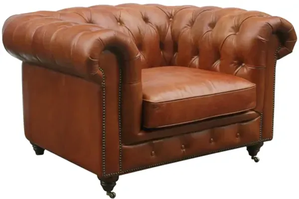 Pasargad Home Paris Club Chester Bay Genuine Leather Tufted Club Chair, Brown
