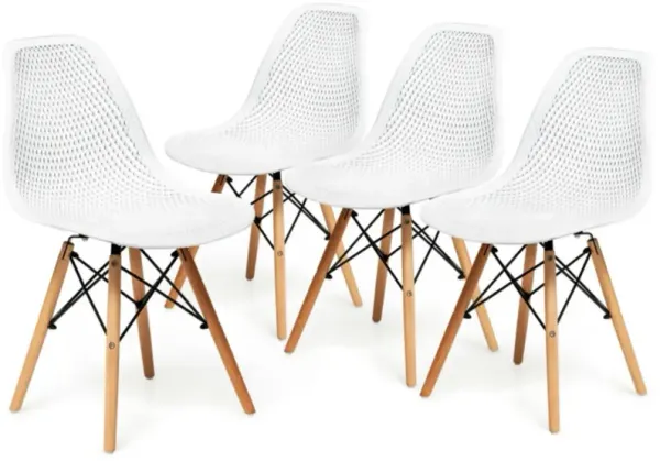 4 Pieces Modern Plastic Hollow Chair Set with Wood Leg
