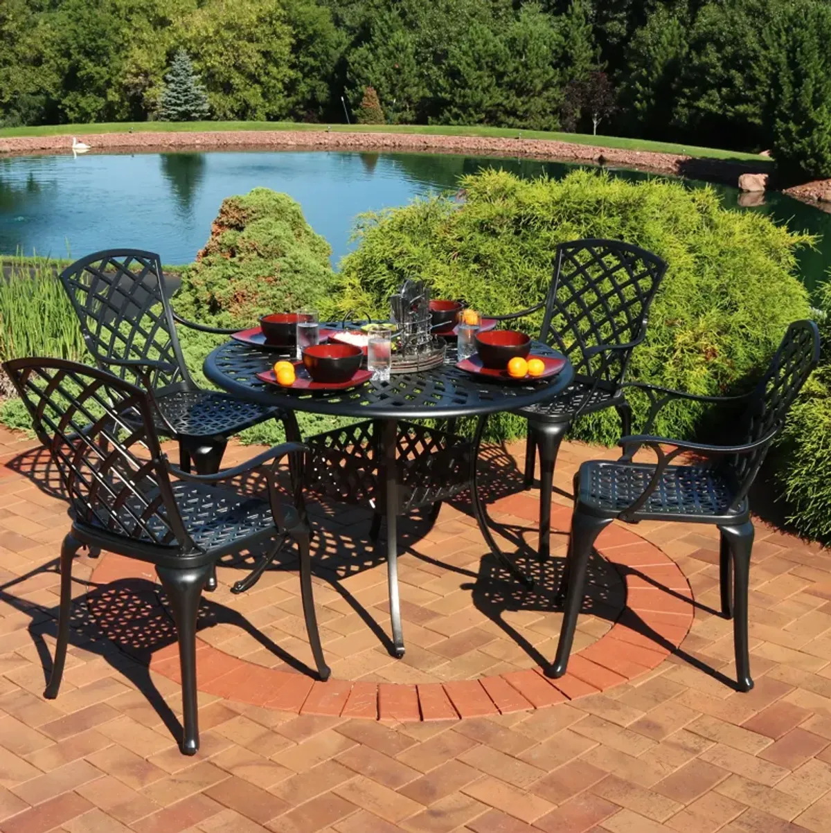 Sunnydaze Crossweave Design Cast Aluminum 5-Piece Patio Dining Set - Black