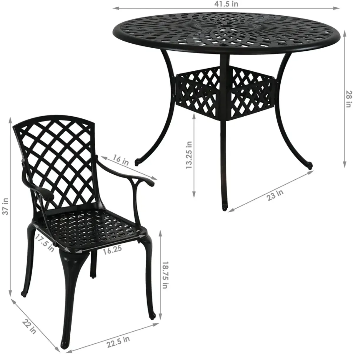 Sunnydaze Crossweave Design Cast Aluminum 5-Piece Patio Dining Set - Black