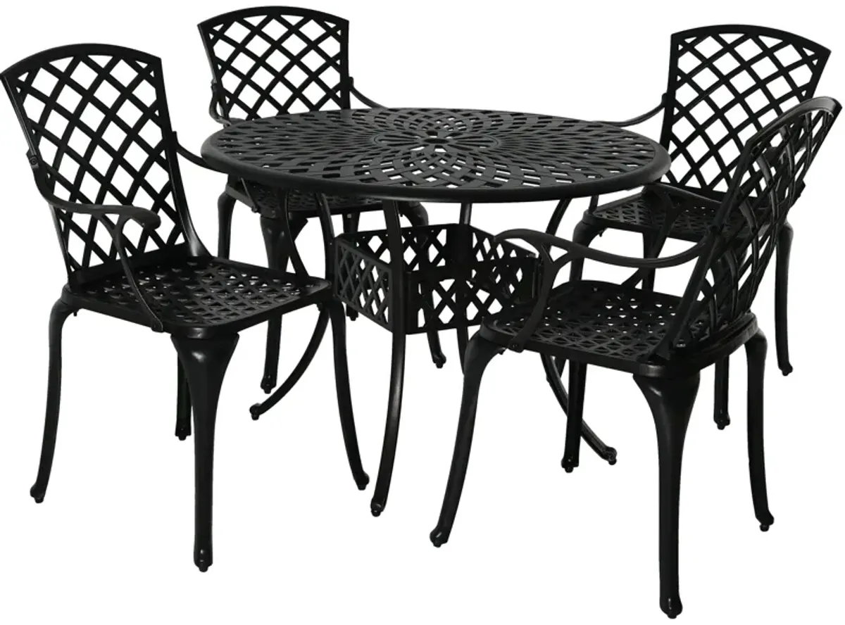 Sunnydaze Crossweave Design Cast Aluminum 5-Piece Patio Dining Set - Black