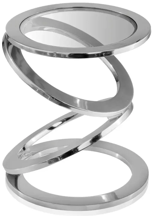 Hivvago 17 Inch  Silver And Clear Glass and Aluminum Round Abstract End Table