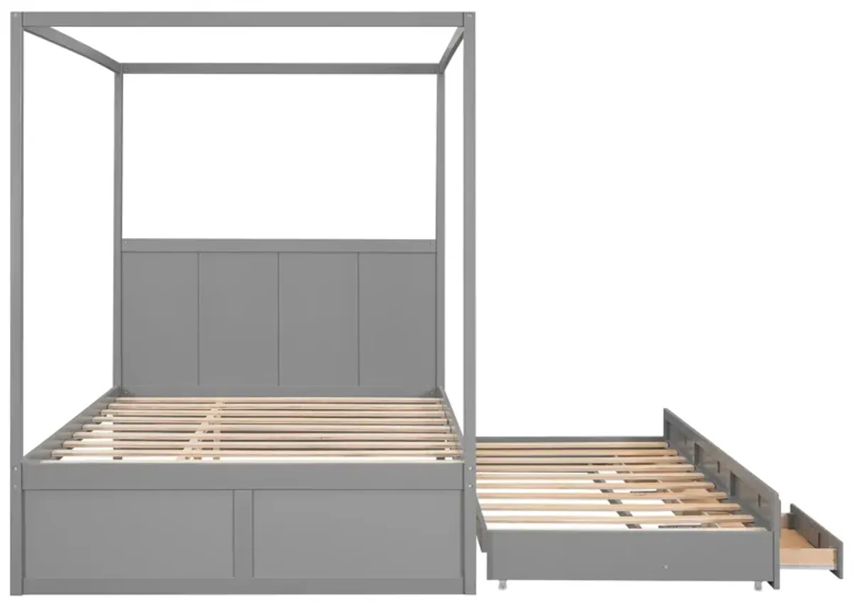 Merax Canopy Platform Bed with Trundle and  Storage Drawers