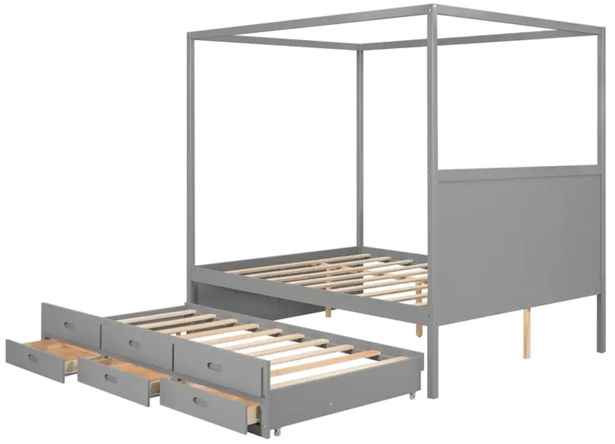 Merax Canopy Platform Bed with Trundle and  Storage Drawers