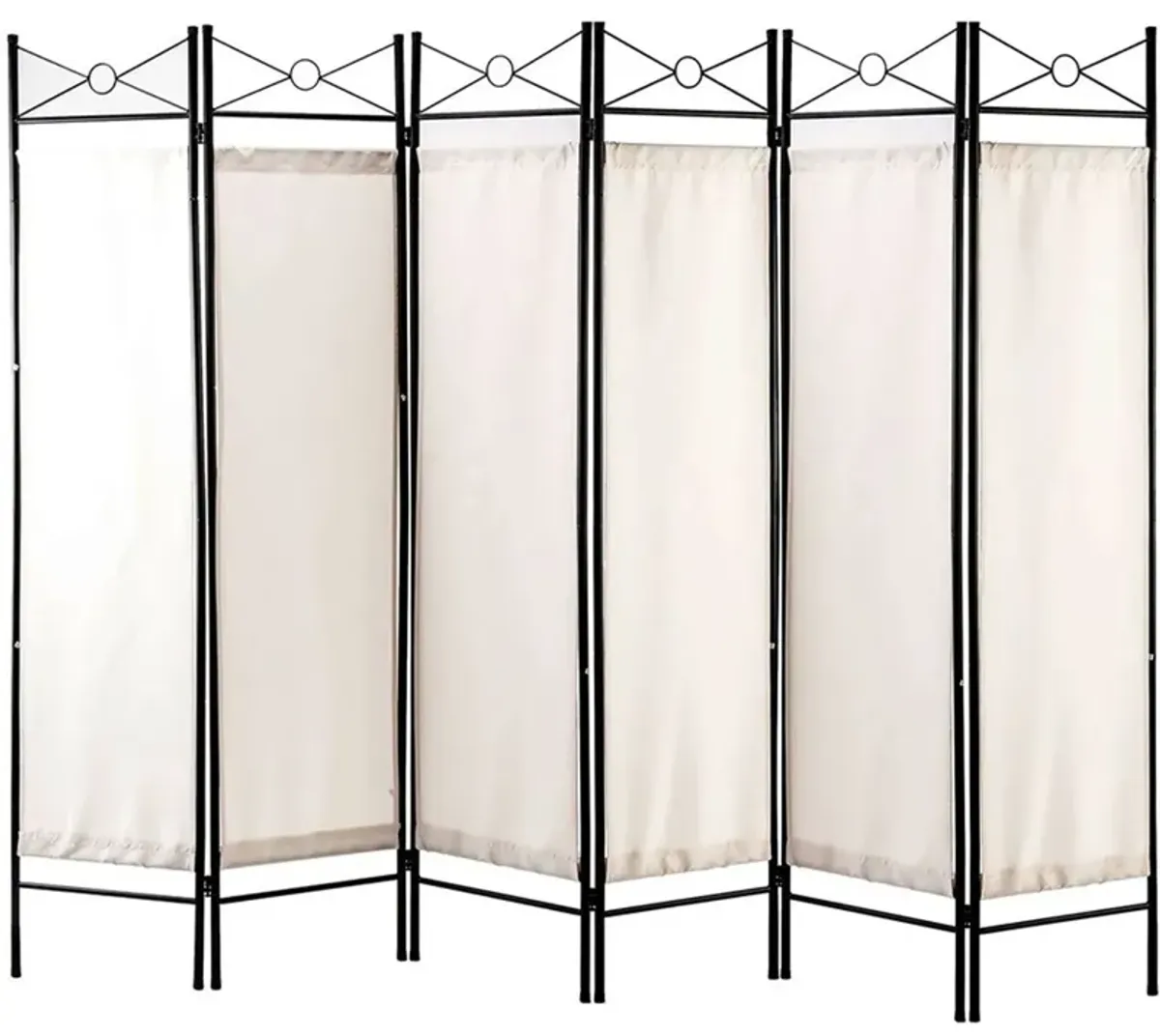 Legacy Decor 8 Panel Metal and Woven Fabric Room Divider with Two Way Hinges Black Color