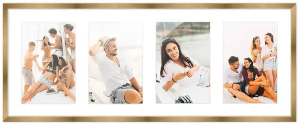 8.5x23 Wood Collage Frame with White Mat For 4 5x7 Pictures