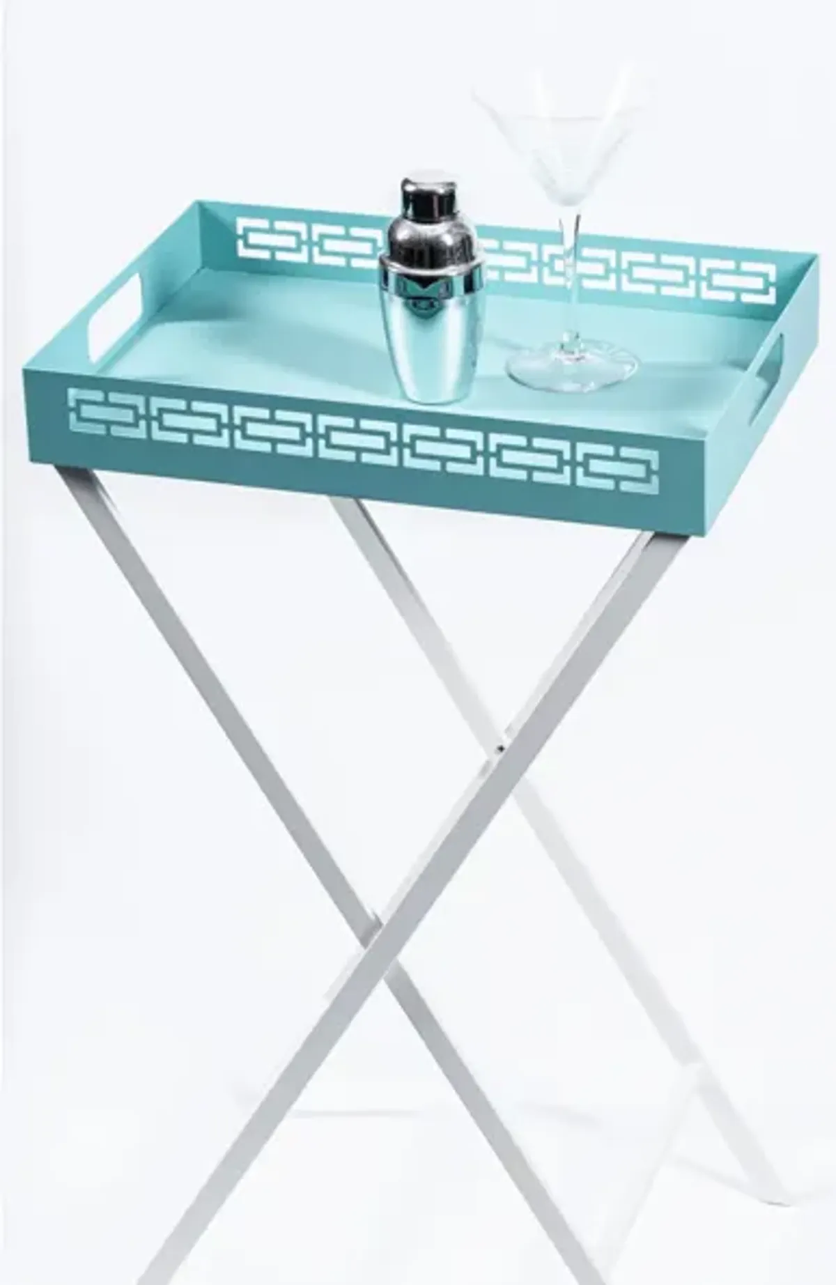 Breeze Block Metal Serving Tray + Stand Set-Turquoise