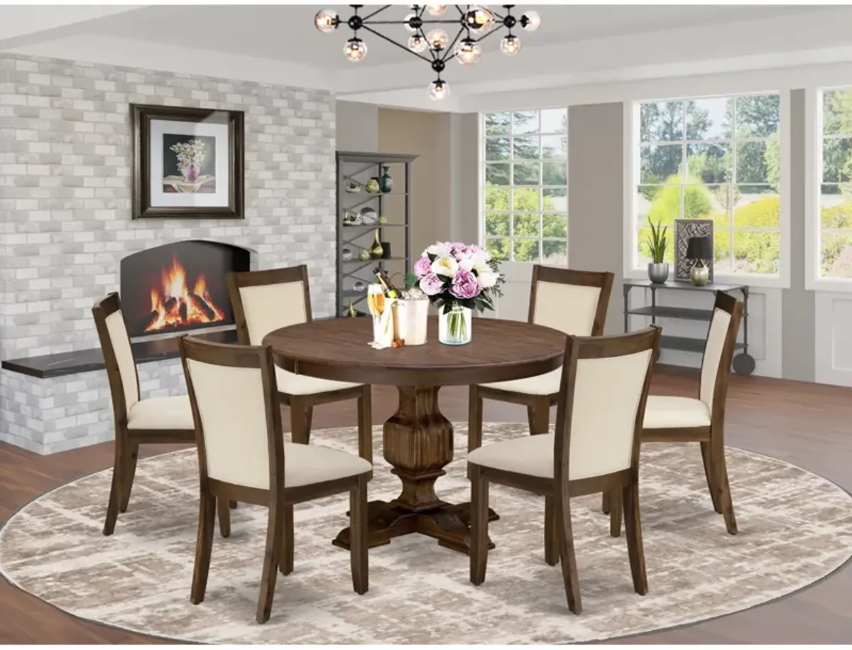 East West Furniture East West Furniture F3MZ7-NN-32 7-Piece Kitchen Table Set - A Lovely Dining Table and 6 Gorgeous Light Beige Linen Fabric Dining Chairs with Stylish High Back (Sand Blasting Antique Walnut Finish)