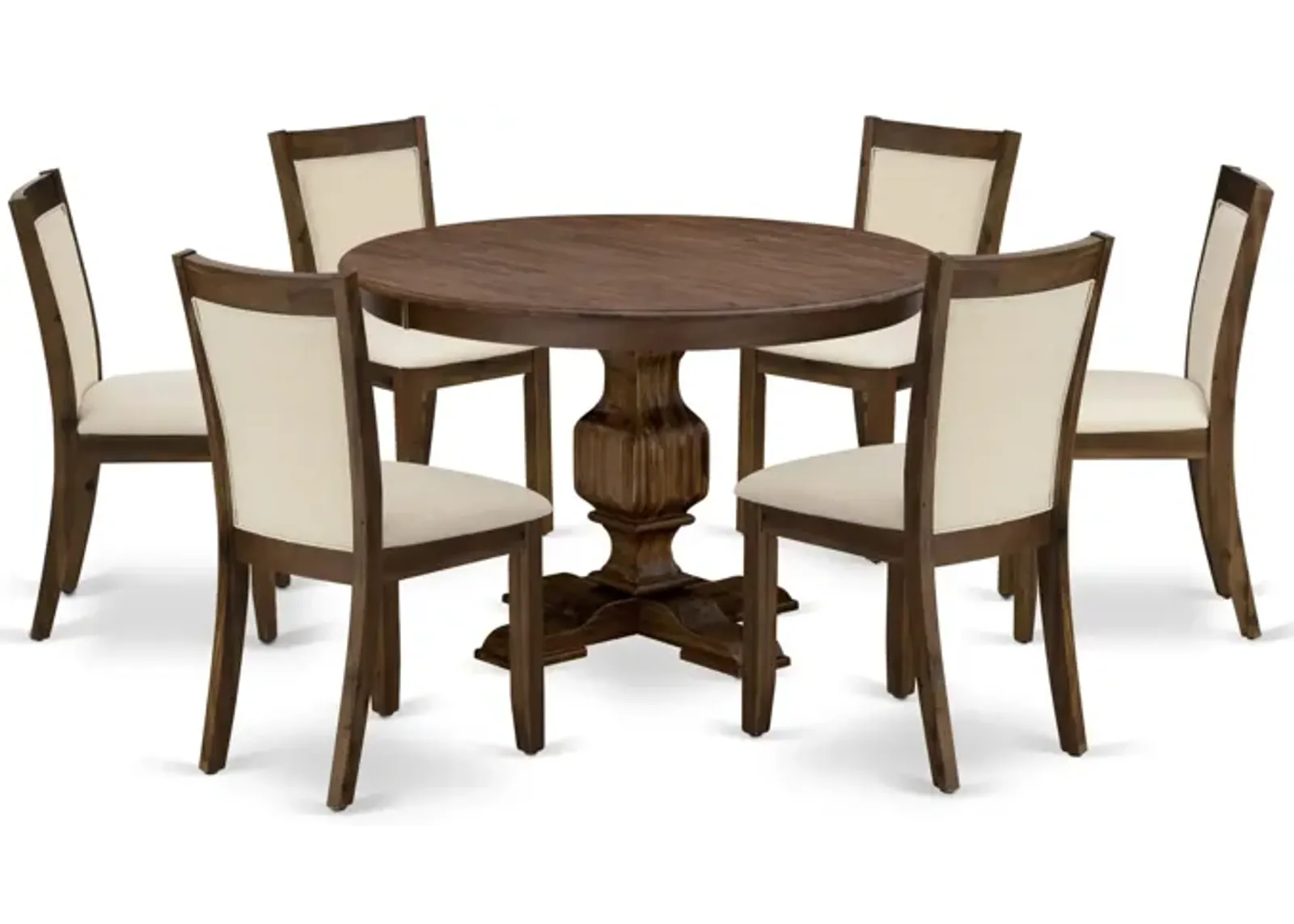 East West Furniture East West Furniture F3MZ7-NN-32 7-Piece Kitchen Table Set - A Lovely Dining Table and 6 Gorgeous Light Beige Linen Fabric Dining Chairs with Stylish High Back (Sand Blasting Antique Walnut Finish)