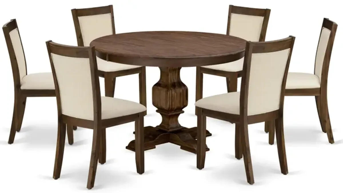 East West Furniture East West Furniture F3MZ7-NN-32 7-Piece Kitchen Table Set - A Lovely Dining Table and 6 Gorgeous Light Beige Linen Fabric Dining Chairs with Stylish High Back (Sand Blasting Antique Walnut Finish)