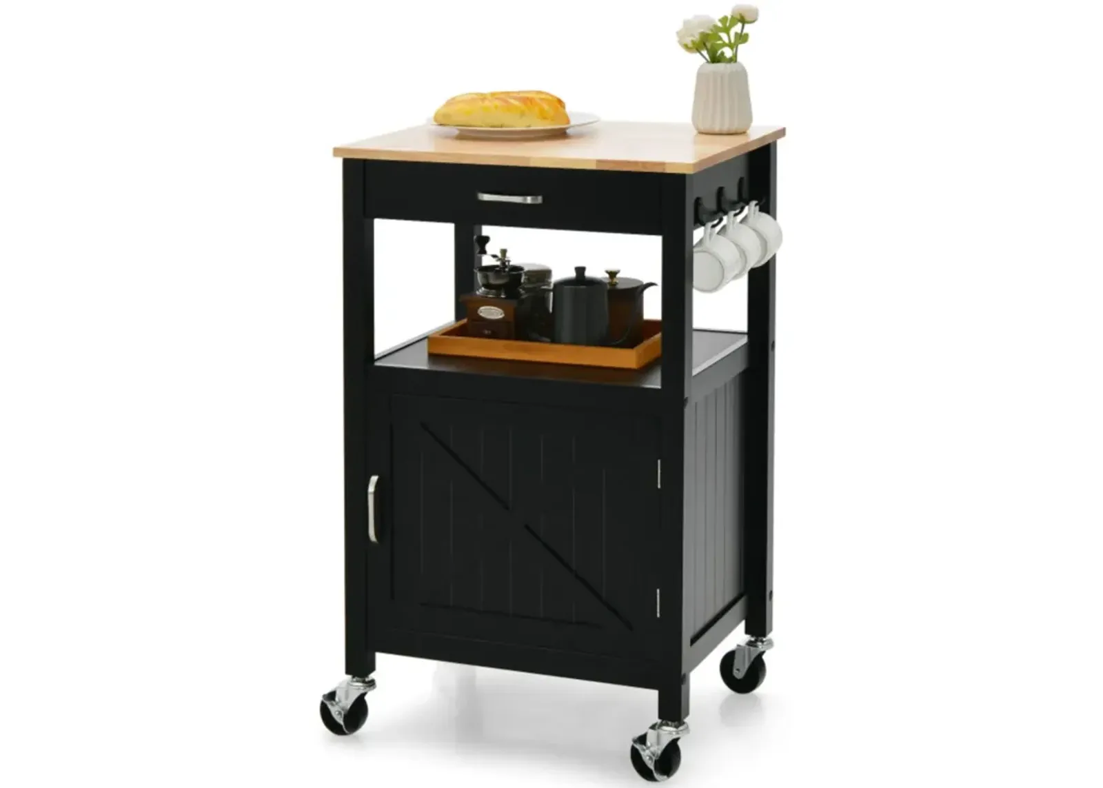 Hivvago Rolling Kitchen Island Cart with Drawer and Side Hooks